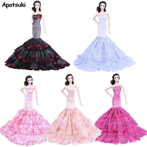 1pc Off-Shoulder Lace Mermaid Dress for Barbie Doll Formal Evening Party Gown Dresses for Barbie Kid DIY Dollhouse Toy Best Gift