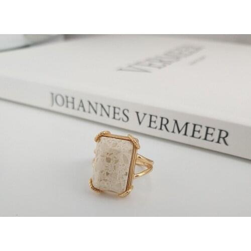 100% Authentic 925 sterling silver champagne Gold Rock Line Rings adjust TLJ896