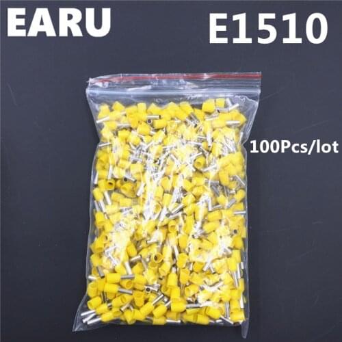 100Pcs E1510 Tube Insulating Insulated Terminal 1.5MM2 16AWG Cable Wire Connector Insulating Crimp E Black Yellow Blue Red Green