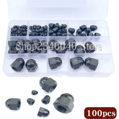 100Pcs M3-M12 Black or White Nylon Acorn Cap Nuts Assortment kit set Protection Hexagon Plastic Decorative Cap Hex Cover Nuts