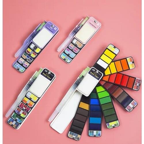 18/25/33/42 Colors Solid Watercolor Paint Set with Water Brush Pen Foldable Travel Water Color Pigment for Draw Dropshipping