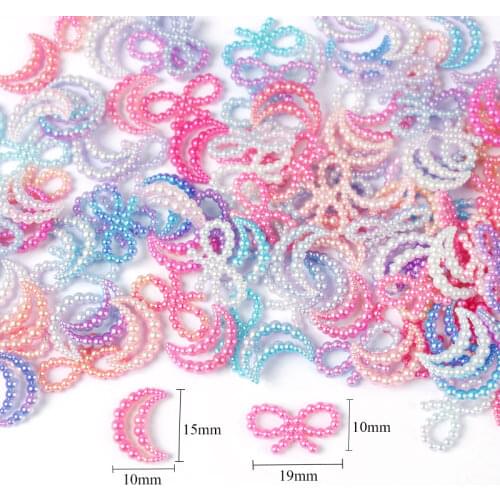 30/100pcs Assorted Unicorn Gradient Colors Bow-knot Moon ABS Pearl charm Nail Art Decorations DIY Resin Garment Beads Crafts