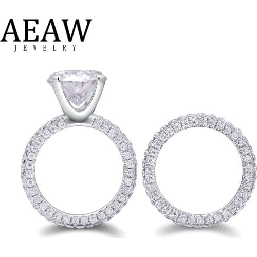 AEAW 10K White Gold 6.6CTW Center 10mm Moissanite DF Color Halo Engagement Ring for Women Soliatre with Accents Eternity Wedding
