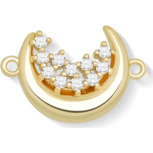 White Cubic Zirconia Crystal Gold-plated Brass Moon Charm For Necklace Bracelet Makings 2021 New Fashion CZ Jewelry Fingdings He