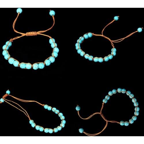 Natural Stone Bracelet Men Turquoises Beads Boho Rope Braided Bracelets Bangles For Women Handmade Weave Jewelry