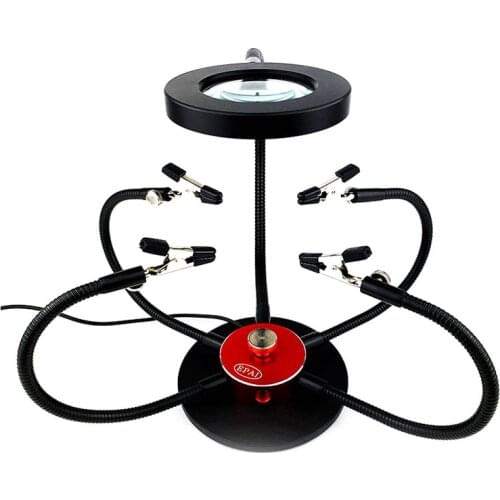 Soldering Helping Hands Soldering Iron Holder USB LED Lights 8X Magnifying Glass 4 pcs Flexible Arms Third Hand Welding Tool