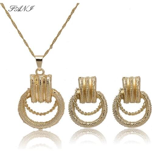 Fani Brand Bride gold color Zircon Rhinestones Round Mosaic Pendant Necklace Earrings indian jewelry sets women customer design