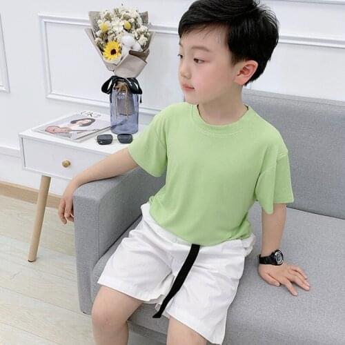 Boys Summer Candy Color T Shirt +Shorts 2Pcs Clothing Set Kids School Uniforms Gentleman Outdoor TrackSuit Children Beach Dress