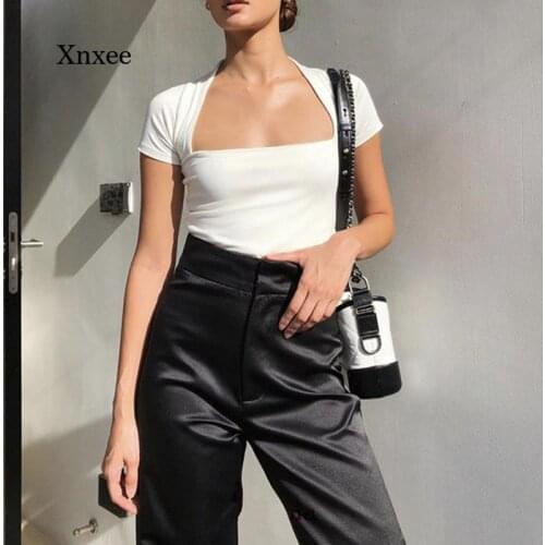 Summer Square Neck T Shirt Short Sleeve Low Women High Waist Slim Ladies Elegant Shirt 2021 French Chic Streetwear Top Clothes