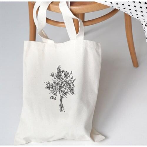 Women Canvas Shopping Bags Retro Print Large Reusable Grocery Bag Literary Art Eco Friendly Cloth Shoulder Bags Handbag Tote