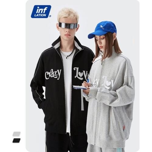 INFLATION Mens Sweat Jacket 2021 Fall Thin Zip Up Jacket For Women Hip Hop Oversized Jacket Men Casual Outerwear 5023W21