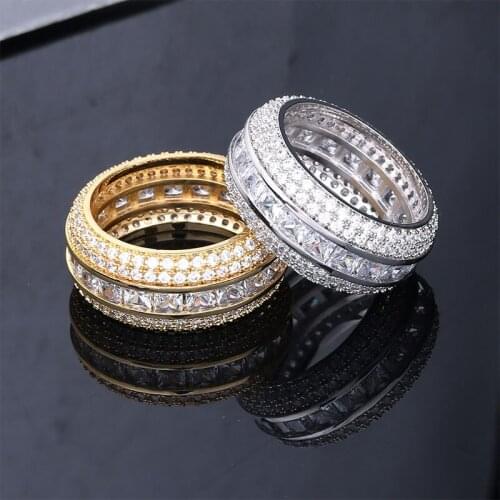 Hip Hop Bling Iced Out CZ Mens Round Rings Street Dance Hiphop DJ NightClub Circle 5 rows Tennis Finger Ring Accessories