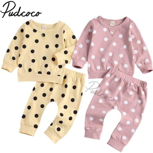Newborn Infant Baby 2-piece Outfit Set Long Sleeve Polka Dot Top Shirt +Pants Set for Kids Boys Girls Spring Autumn