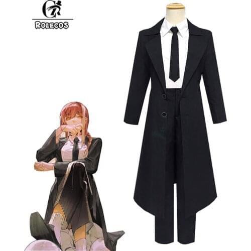 ROLECOS Anime Chainsaw Man Makima Cosplay Costume Women Men Black Uniform Demon Hunter Suits Halloween Carnival Costumes