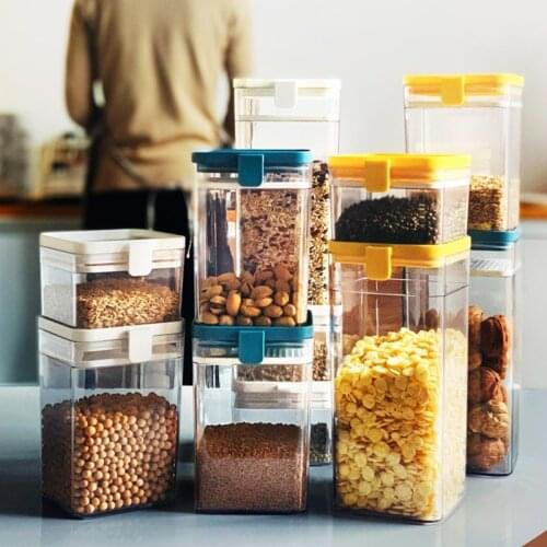 Kitchen food Rice storage containers cereal dispenser cookie jar Transparent Plastic Sealed Cans seasoning container with lids