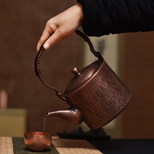 Water Jug Decanter For Water 1 Litre Pure Copper Pot With Lifting Beam Pure Handmade Kettle Chinese Teapot Surface Hammering