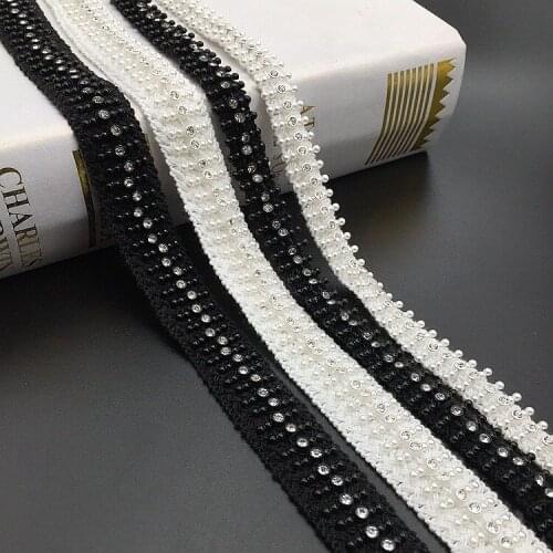 10Yards Handmade Beaded Pearl Lace Woven Wool Ribbon Tape Crystal Appliques Sewing Accessories Crafts For Clothes Wedding Dress