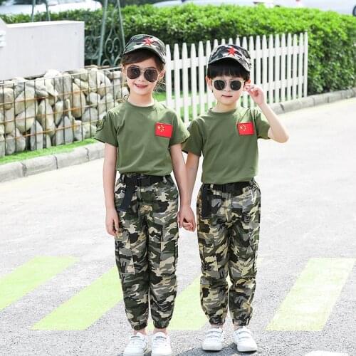 Summer Children Military Uniform Training Suit Boys Girls Special Force Combat Shirt Pants Set Army Camouflage Soldier Clothes