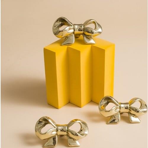 Original design high grade Handmade Brass bow tie handle European style French cabinet wardrobe door drawer gold handle