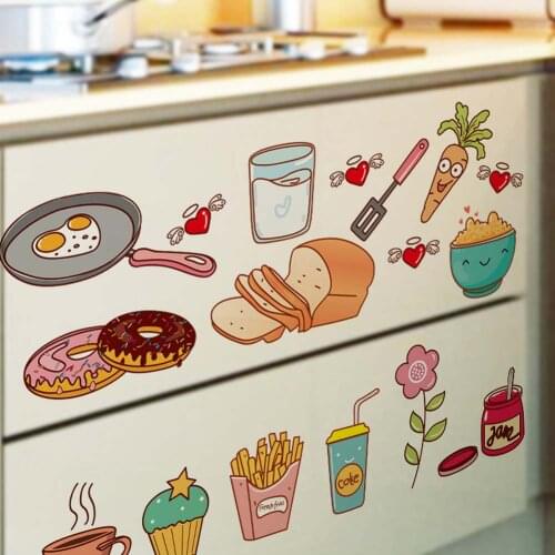 Cartoon Kitchen Refrigerator Door Decorative Stickers Food Fruit PVC Removable Home Kitchen Wall Stickers DIY Wall Art Murals
