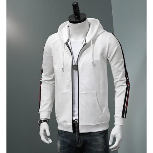 Zip Up Hoodie Men Fashion White Side Stripe Hoody 2020 Autumn Winter Streetwear Cotton Oversized Clothing