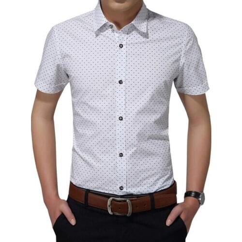 Mens Shirts Casual Slim Fit Shirt Men Casual Shirt Fashion Cotton Mens Short Sleeve Polka Dot Brand Clothing Asian Size 5XL