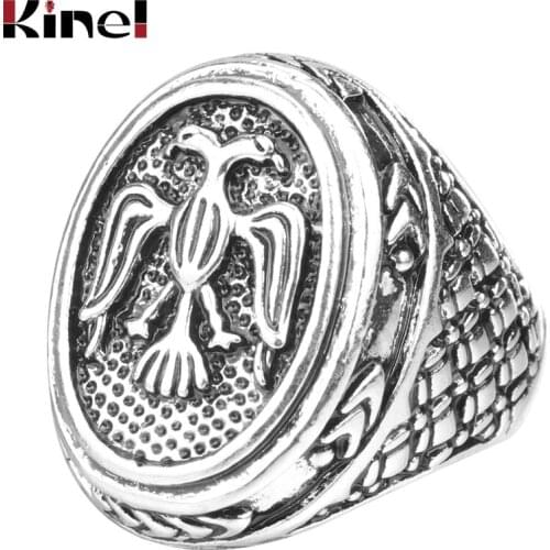 Kinel Brand Fashion Punk Silver Color Ring Double-Headed Eagle Rings For Men Size 10 Vintage Jewelry Wholesale Free Shipping
