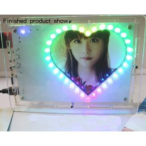 Model Kit Single-chip microcomputer colorful LED love heart-shaped light frame MP3 music box electronic DIY production kit gift