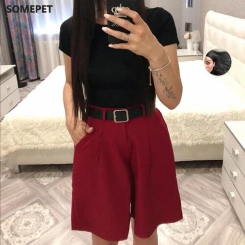 Solid Capris Plus Size Women Summer 2021 Female Stretch Knee Length Blaze Shorts Loose Trousers OL Office Pantacourt
