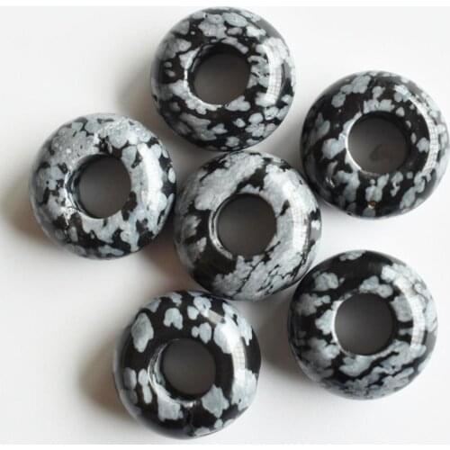 Wholesale 30pcs/lot Fashion good quality natural Black snowfla round shape big hole beads 8x14mm For DIY Bracelets free shipping