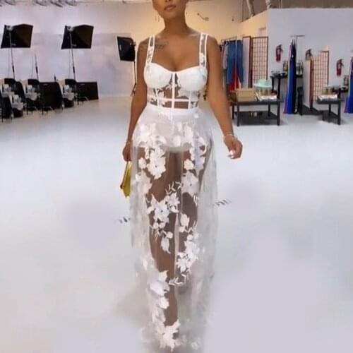 Sexy Spaghetti Strap Dresses Transparent High Waisted Floor Length Fashion Elegant Evening Night Club Wear Long Vestidos Mujer