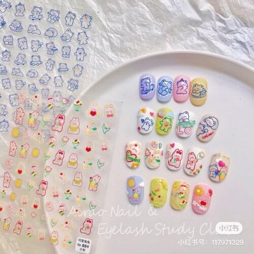 Embossed Love Co-op 5D Manicure Sticker Klein Blue Nail Sticker Blue Bear Nail Sticker