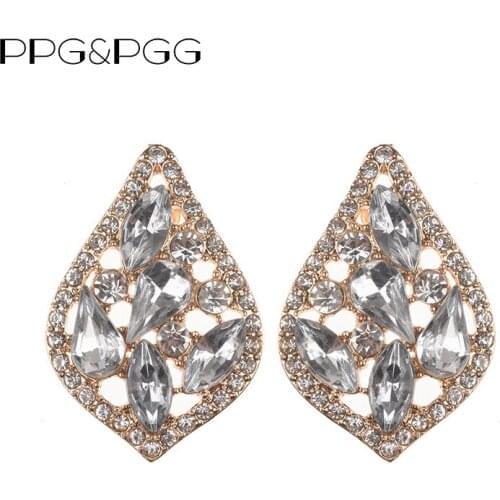 PPG&PGG Luxury Statement Big Crystal Stone Pendant Drop Earrings Fashion Rhinestone Inlaid Waterdrop Dangle Earrings For Women