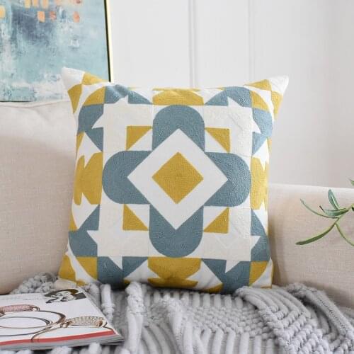 Nordic Yellow Cushion Cover Cute Diamond Geometric Embroidery Pillow Case For Sofa Bed Simple Home Decorative 45x45cm Pillowcase