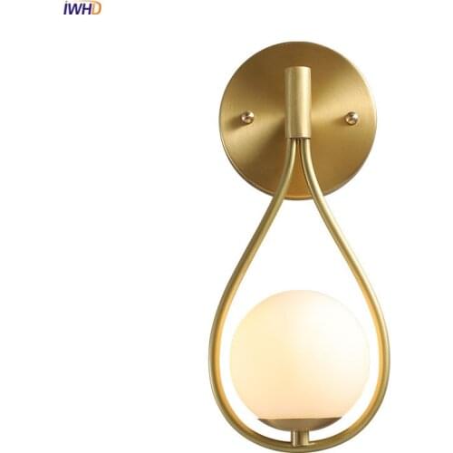 IWHD Nordic Modern Copper Wall Lamp Beside Bedroom Living Room White Glass Ball LED Wall Light Fixtures Wandlamp Luminaria
