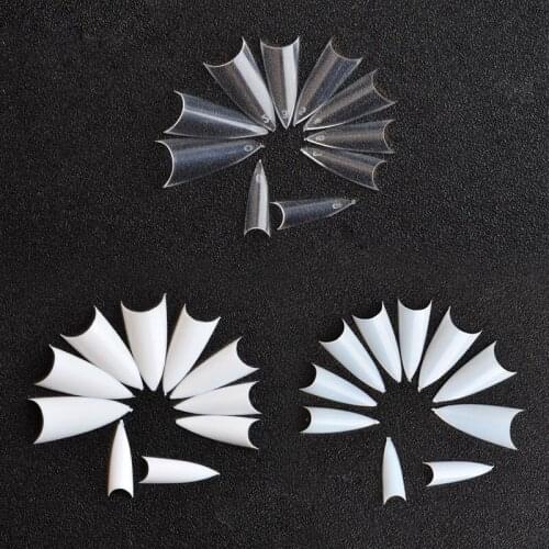 Tignish 500Pcs/Pack Triangle Sharp False Nail Tips 10 Sizes Clear White Natural Color Full Fake Nails Acrylic UV Salon Tools