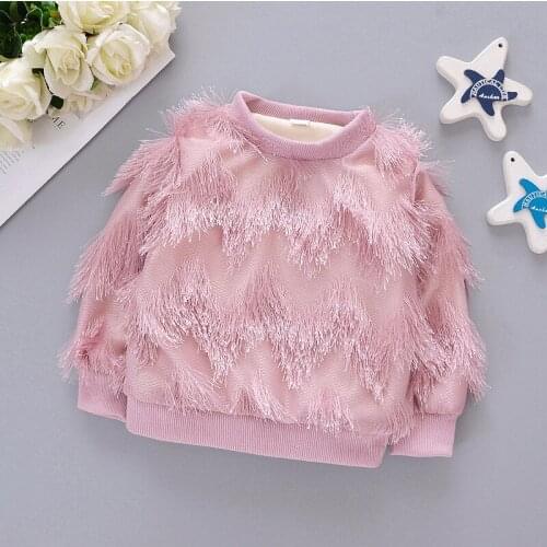 Boys' Girls' Hoodies Sweatshirts Babys Kids Outwear 2021 Tassel Plus Velvet Thicken Winter Autumn Top Cotton Childrens Clothin