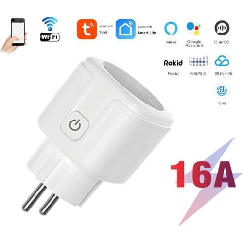 Tuya Smart Power Socket European Plug 16A Outlet with Power Metering Timer APP/voice Control Compatible with Alexa Google Home