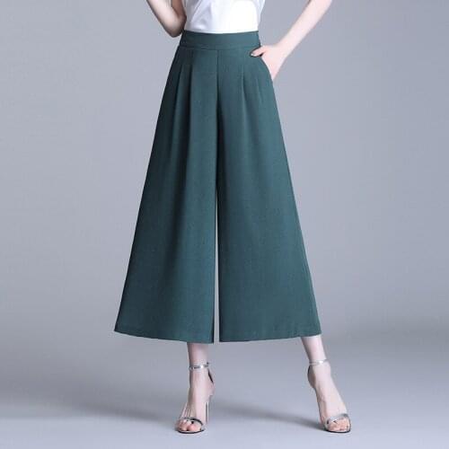 Fashion Elegant Wide Leg Pants Skirts 2021 Summer Women Elastic High Waist Loose Casual Plus Size Vintage Trouser Mom Pants 6139