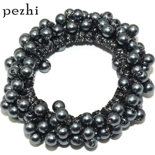 Fashion ins wind handmade crochet rubber women band hair rope pearl girl hair ring head rope ladies hair accessories