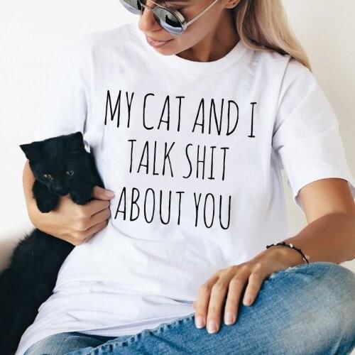Funny Cat t shirts Women White Letter Printed Custom Aesthetic O-Neck Cotton Top&Tees New 2019 Summer