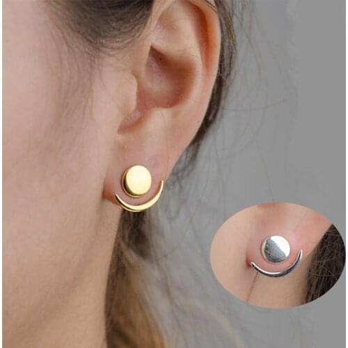 Women Crescent Moon Phase Round Geometric Ear Jacket Stud Earrings Gift