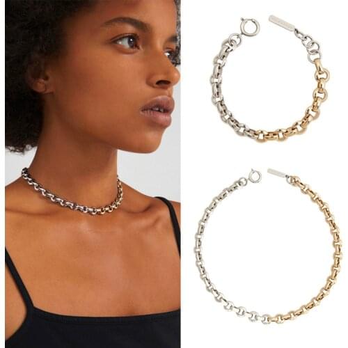 21 new gold and silver color metallic wind chain short necklace bracelet set female choker collarbone chain