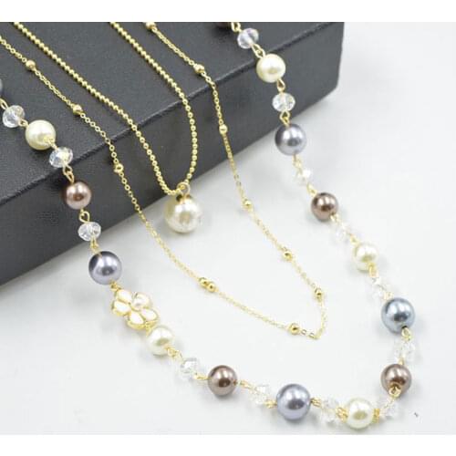 Womans Rose Flower Pearl Necklace Multicolor Camellia Sweater chain Long Necklace
