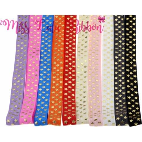 10 Yards Gold Foil Star Print Elastic Ribbon Five-Star foe Ribbon DIY Handmade Knot Hair Tie Webbing Hair Accessories