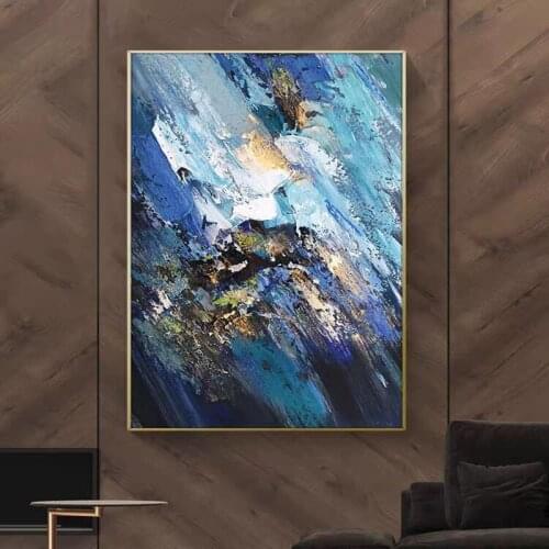 100% Hand Painted Abstract Oil Painting Wall Art Blue Colorful Modern On Canvas For Living Room Picture Minimalist Decorative