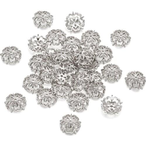30pcs 10x3mm 5-Petal Flower Brass Bead Caps End Caps Platinum for Jewelry Making DIY Bracelet Necklace Accessories Findings