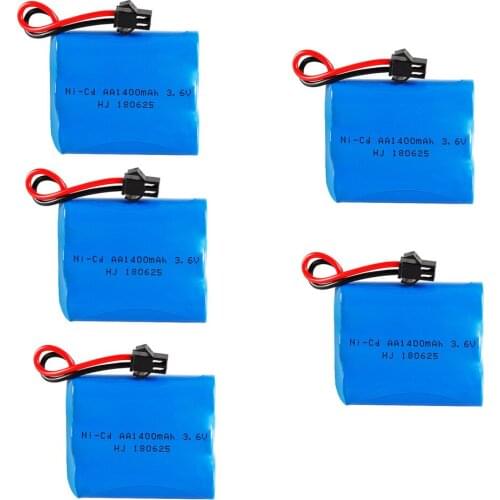 5PCS 3.6V Battery pack 1400mah ni-cd battery aa 3.6v 1400mah pack for RC toys Car Boat GUN TANK Trucks Trains toy model SM plug