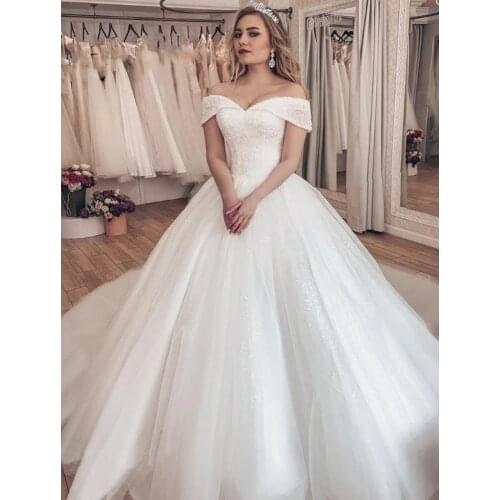 ANGELSBRIDEP Sweetheart Ball Gown Wedding Dresses Romantic Bohemian Bling Bling Sparkly Court Train Formal Bride Dress Plus Size