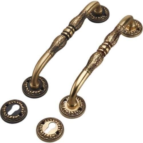 Free Shipping European Guard against theft Gate Lock Top Level Villa Copper Gold Handles Exquisite Carved wooden Door Lock 85mm